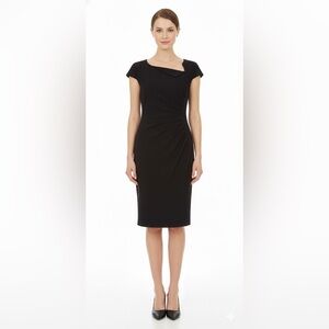 LK Bennett Black Cap Sleeve Classic Midi Sheath Dress LBD Size 8 Old Money